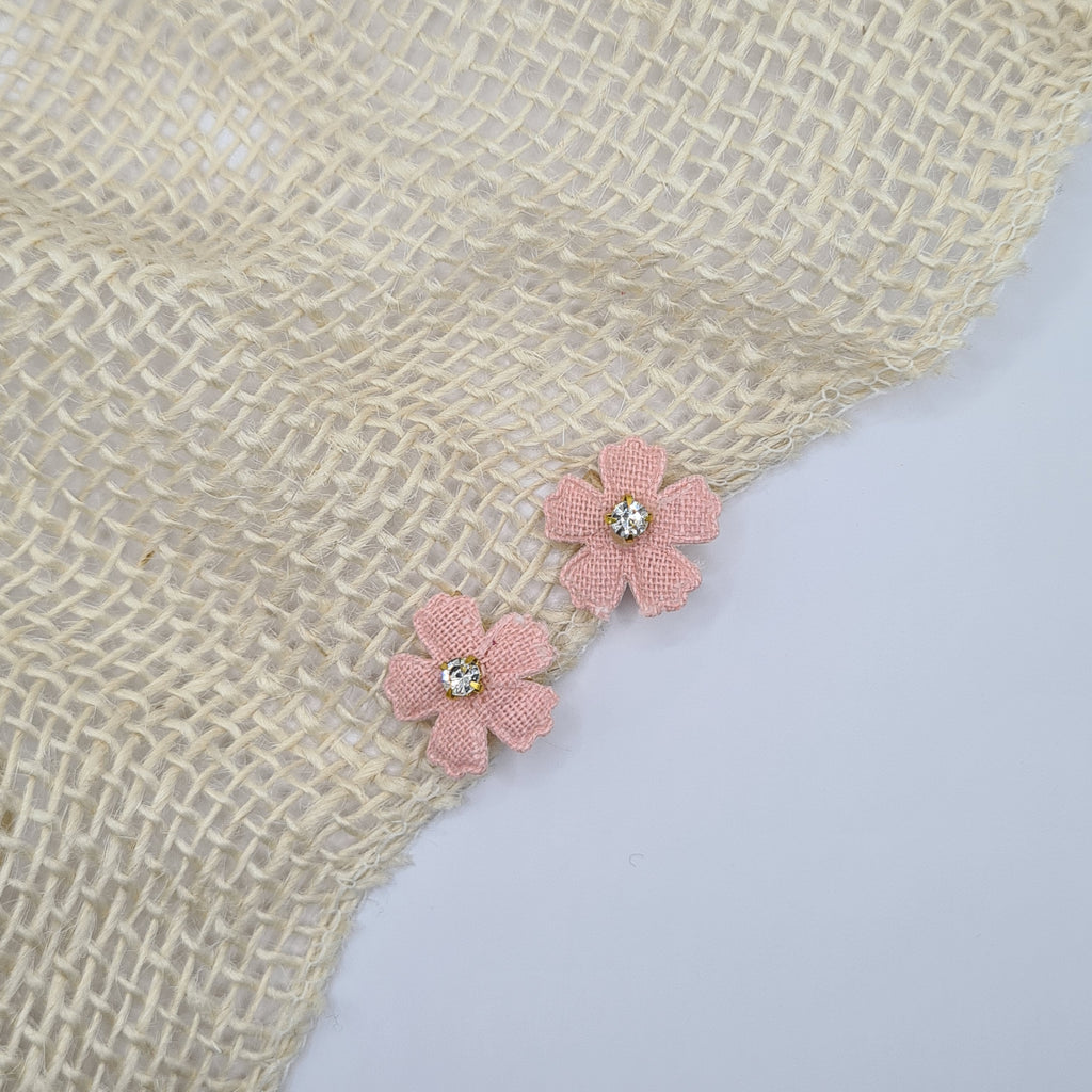 Mini 5 blad bloem haarclipje licht roze met strass