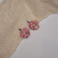Midi bloem haarclipje roze met strass zilver