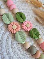 Speenkoord girly bloem met blad peach