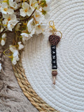 Sleutelhanger met panter print hart bruin
