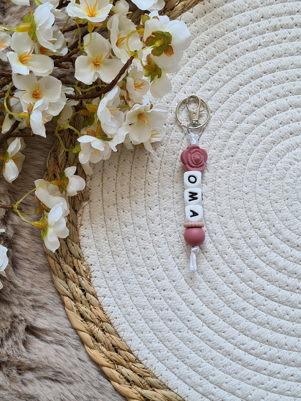 Sleutelhanger roos oud roze