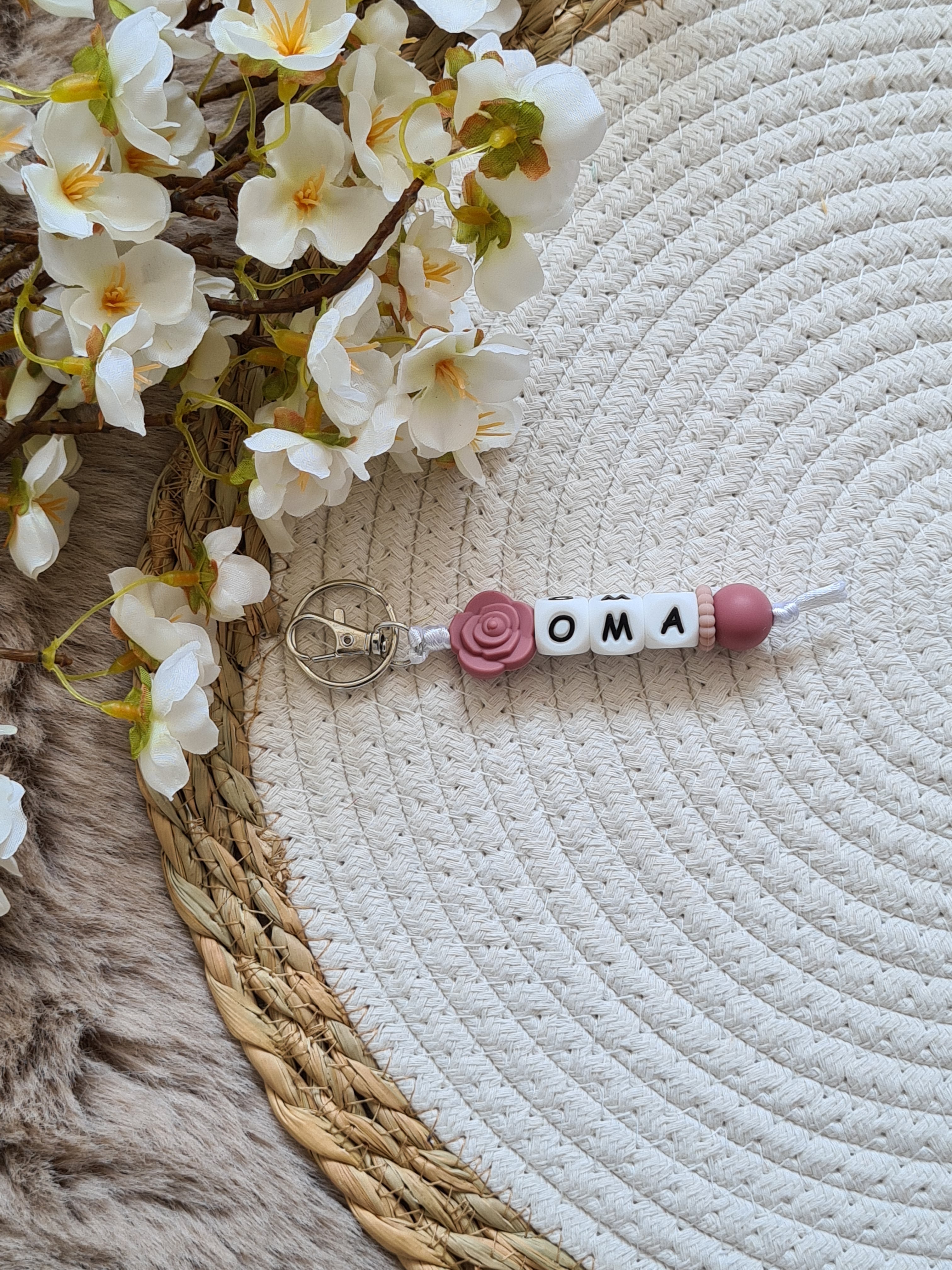 Sleutelhanger roos oud roze