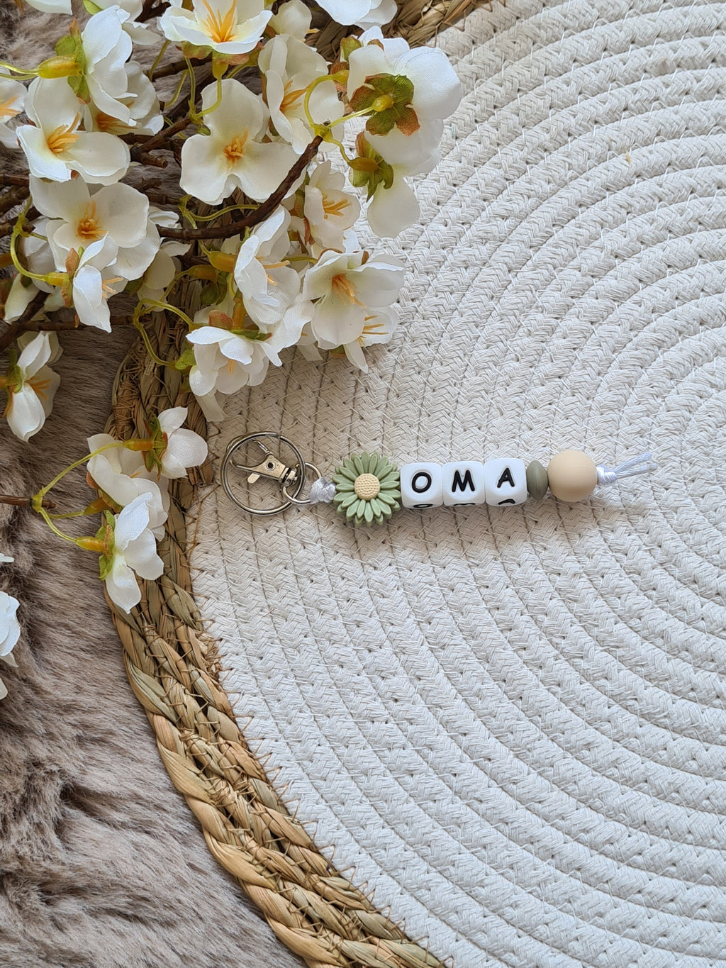 Sleutelhanger met bloem groen