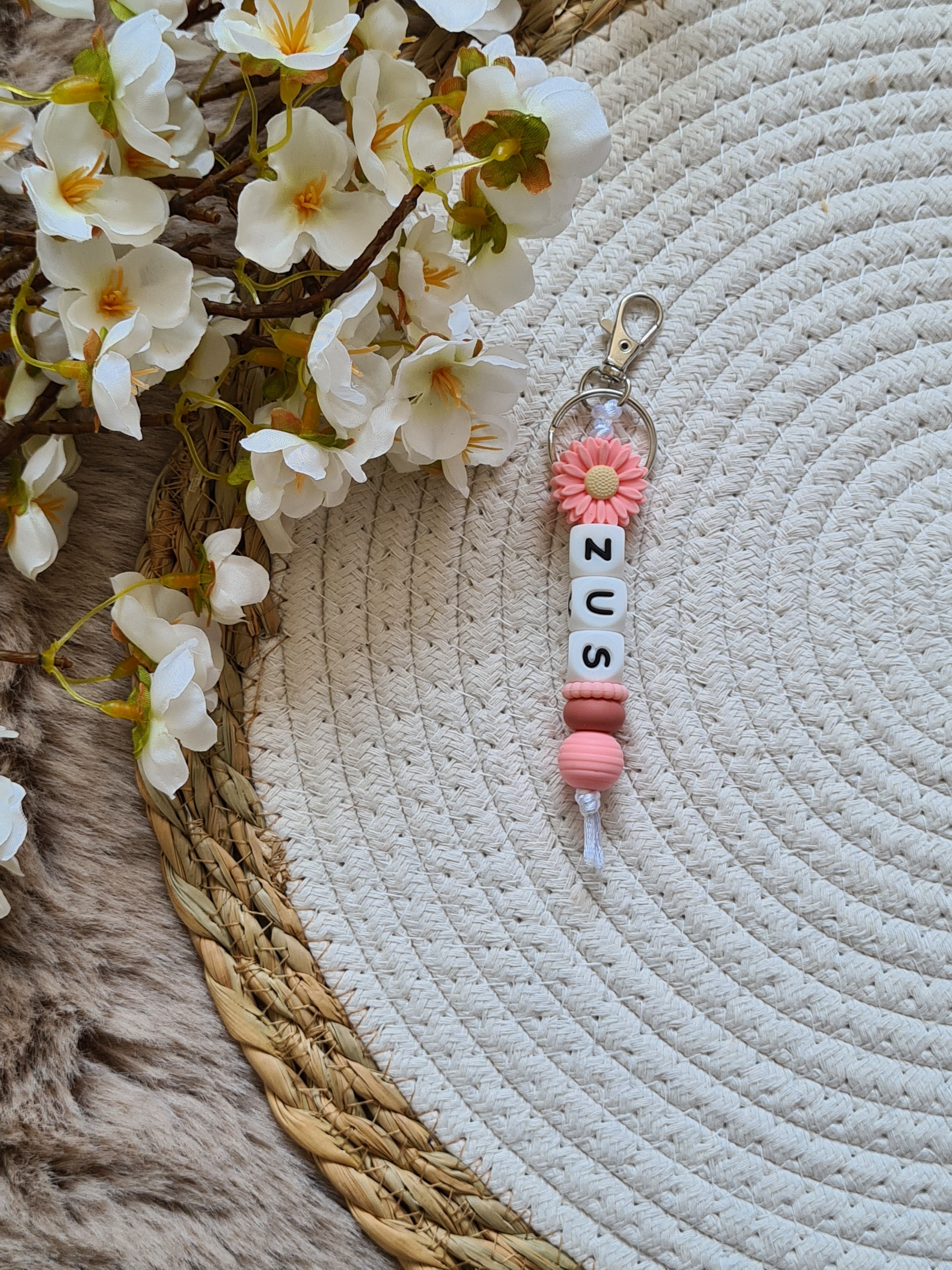 Sleutelhanger met bloem roze
