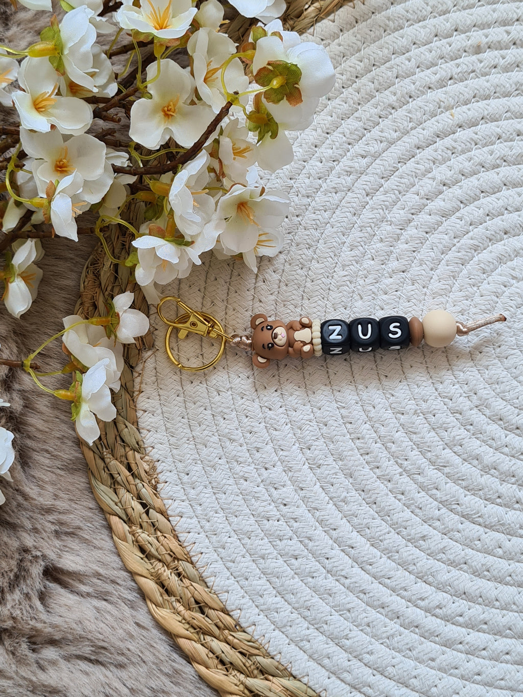 Sleutelhanger met beertje beige