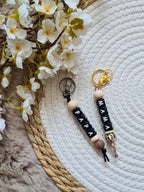 Sleutelhanger beige met bruin panter print kraal