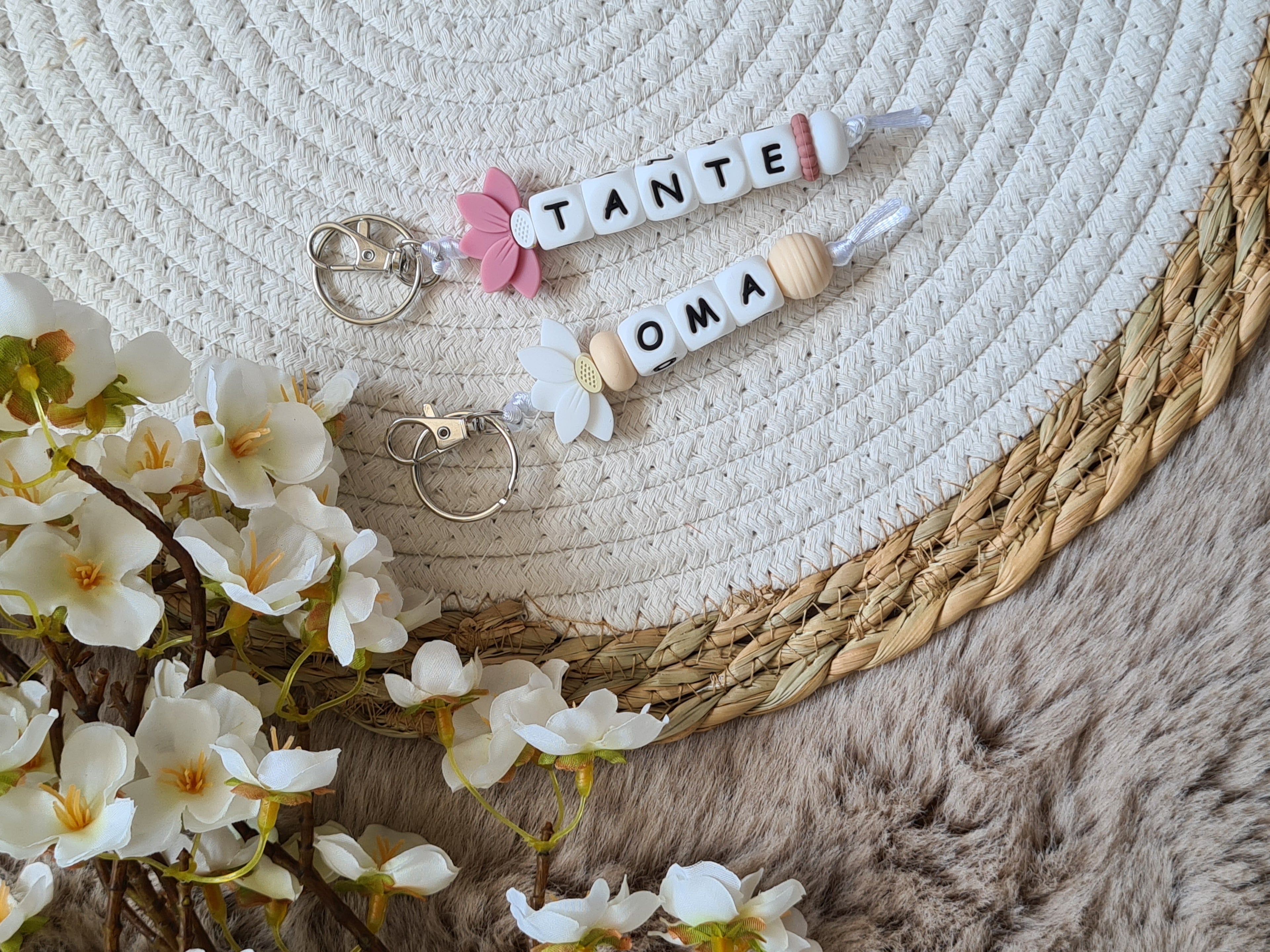 Sleutelhanger met daisy wit
