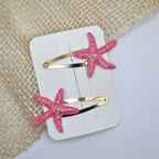 Haarclipje glitter zeester fel roze