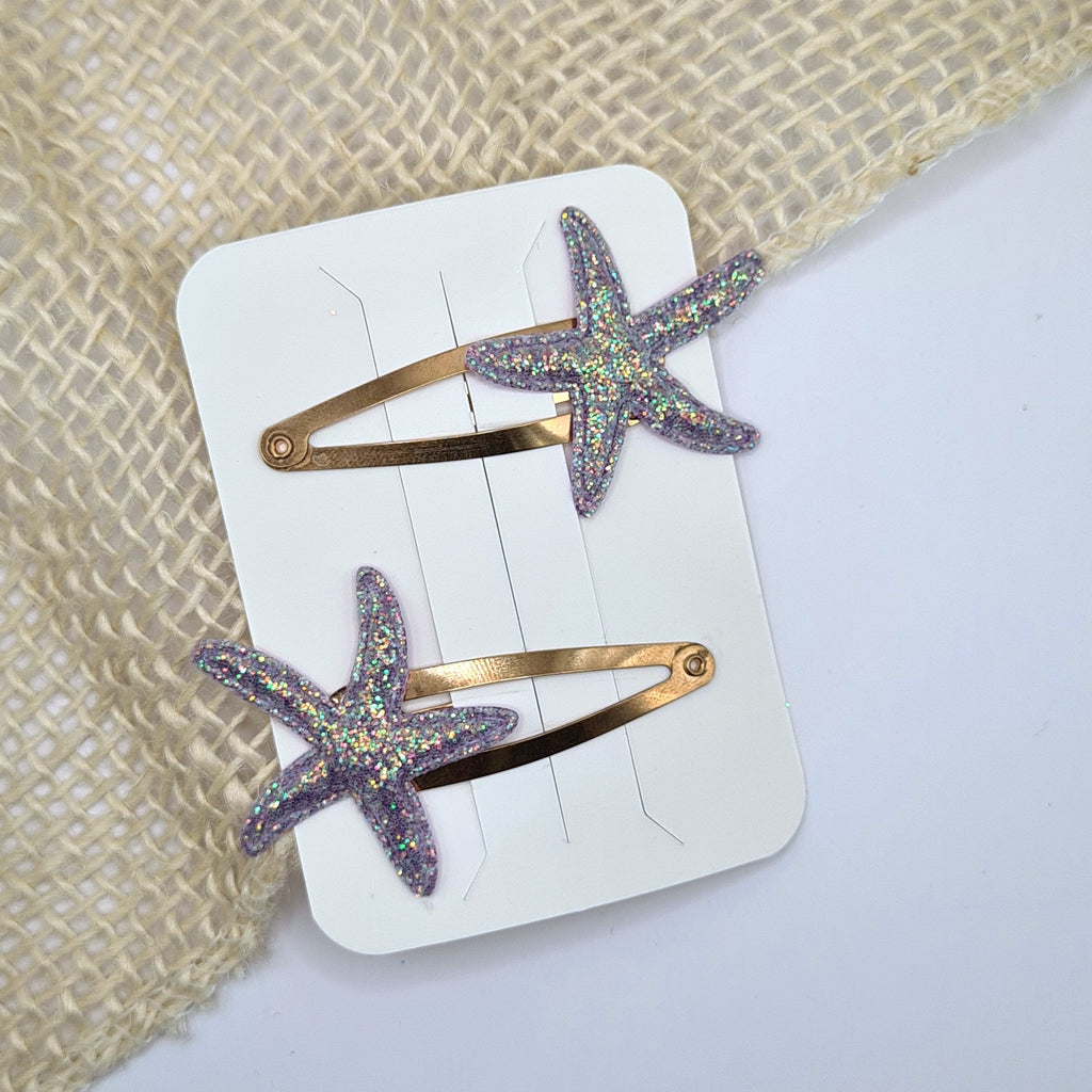 Haarclipje glitter zeester paars