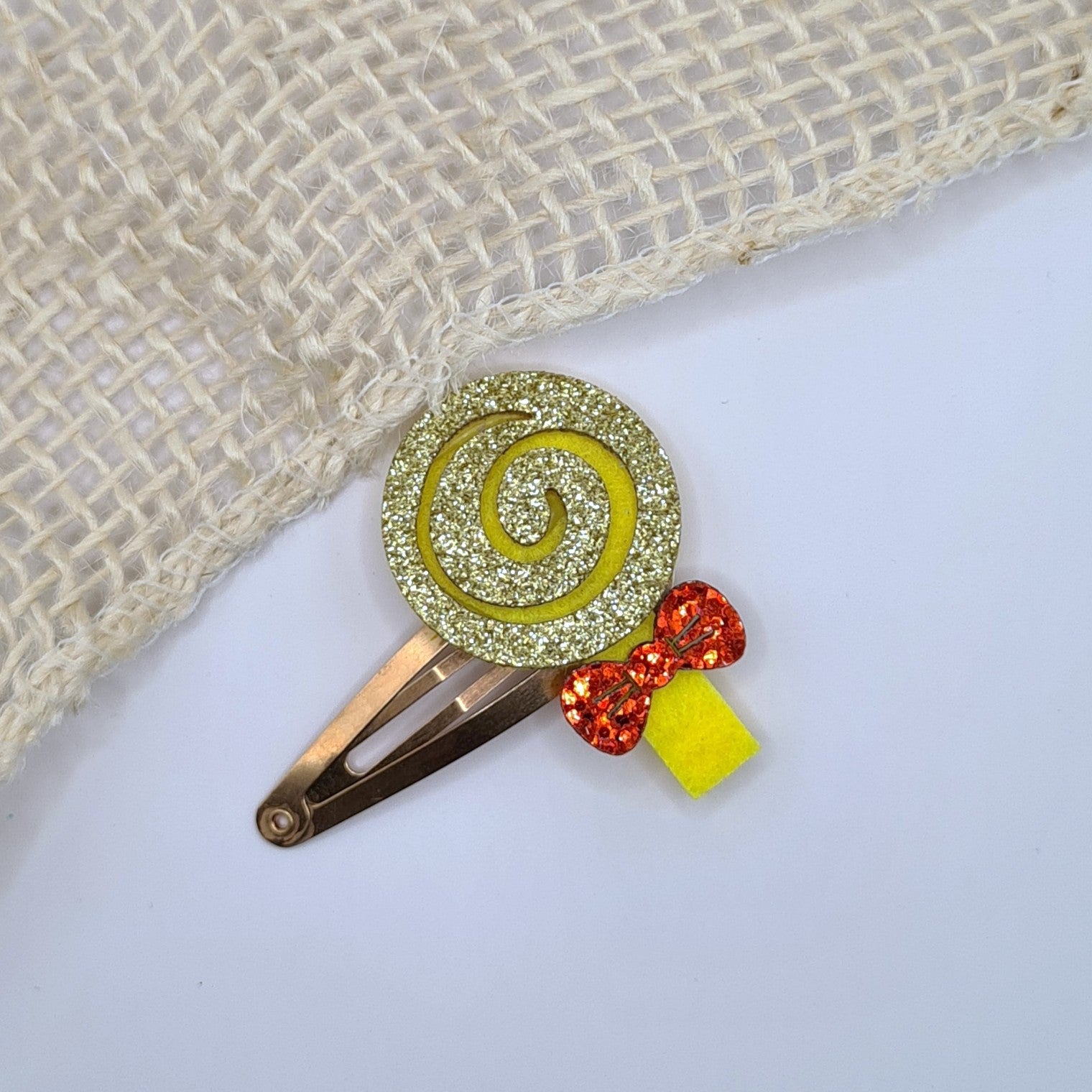 Haarclipje glitter lolly geel