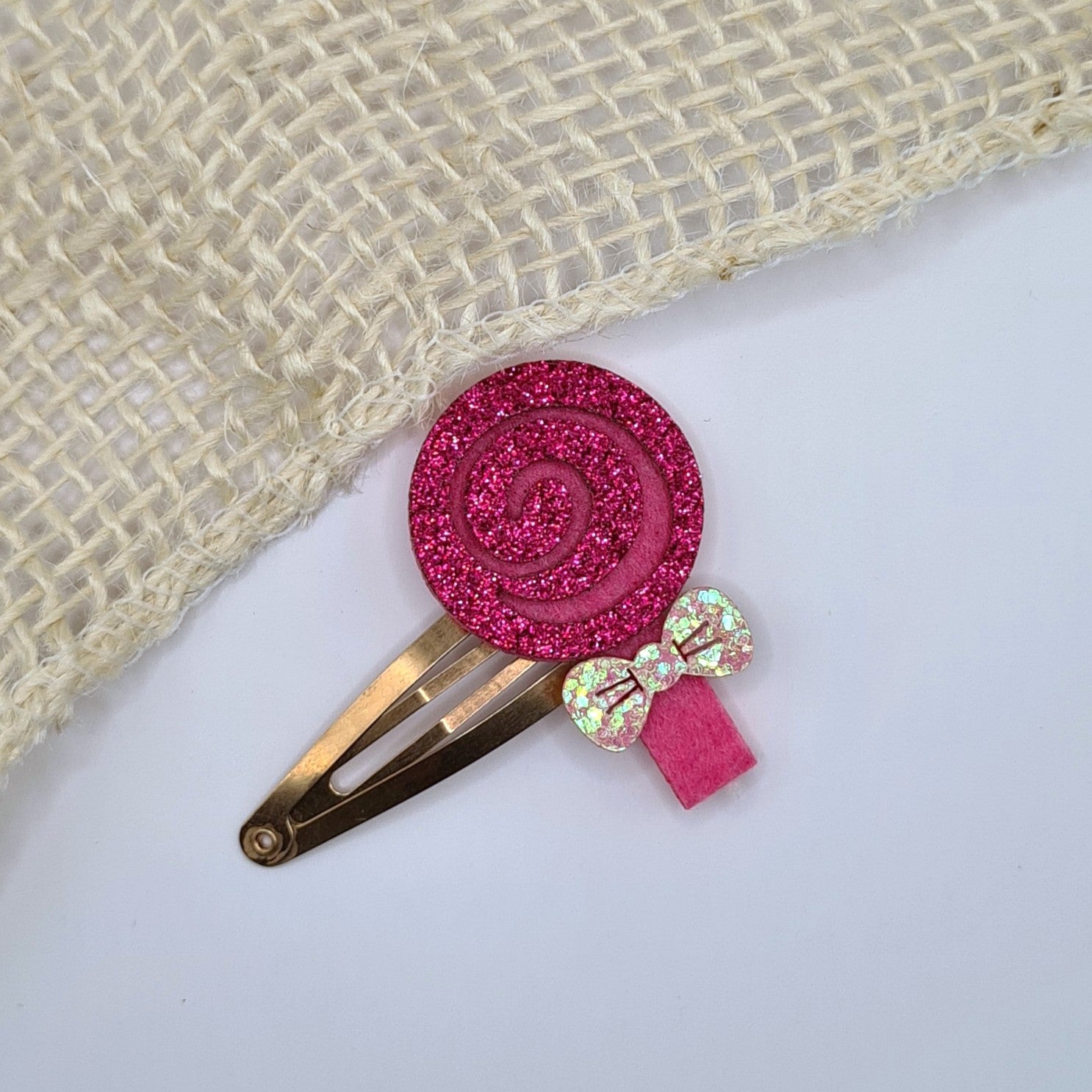 Haarclipje glitter lolly fel roze