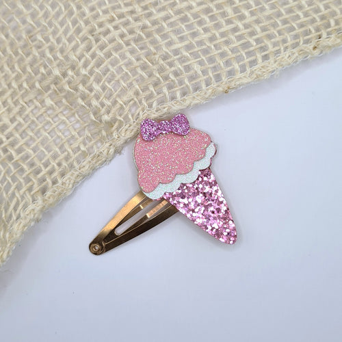 Haarclipje glitter ijsje roze