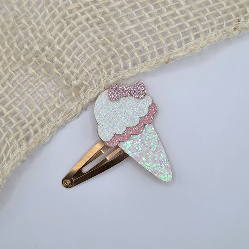 Haarclipje glitter ijsje wit