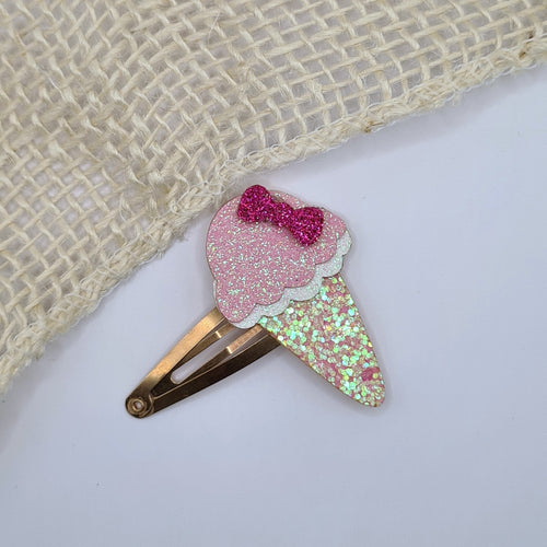 Haarclipje glitter ijsje licht roze