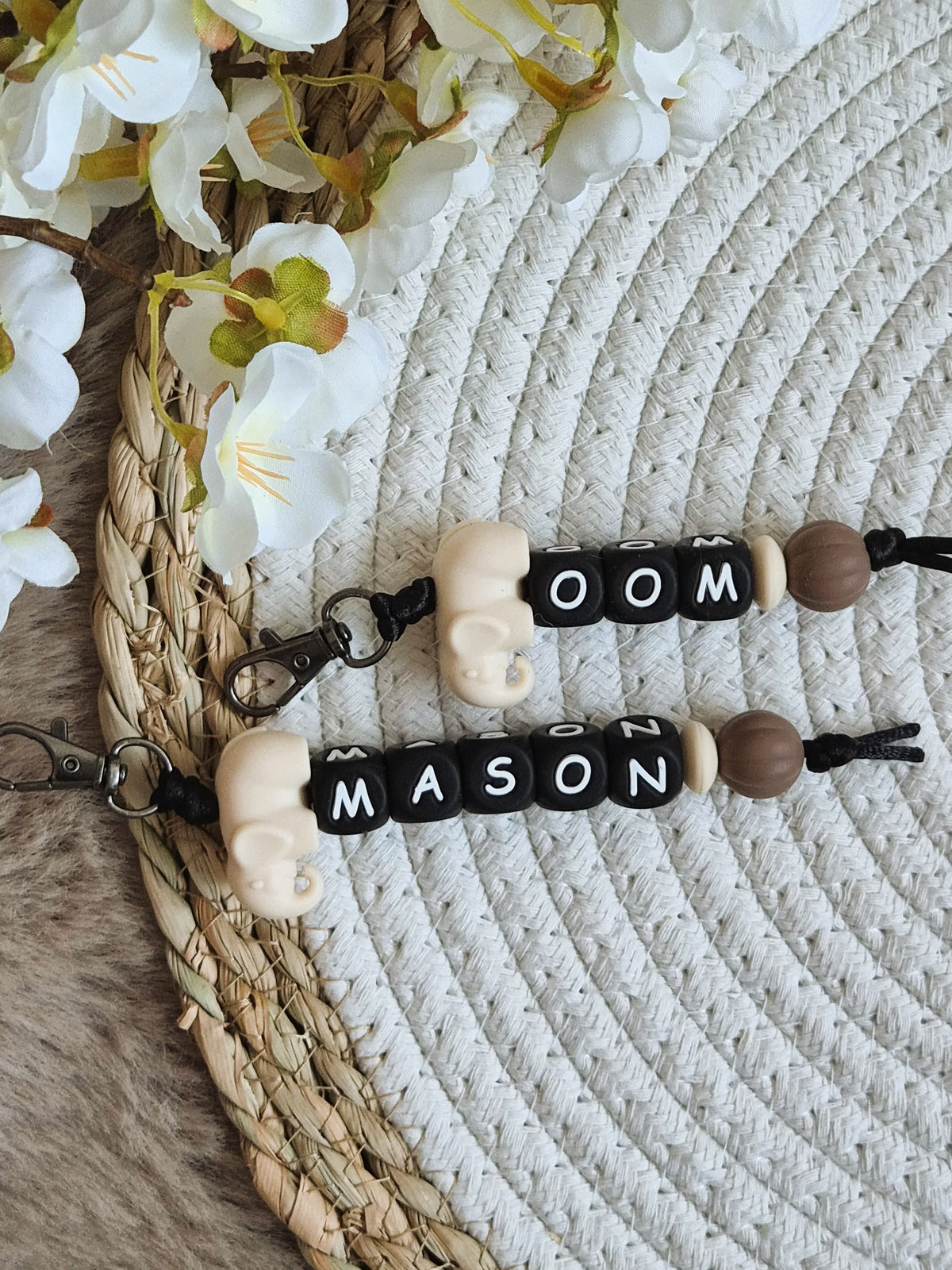 Sleutelhanger mason met olifantje beige