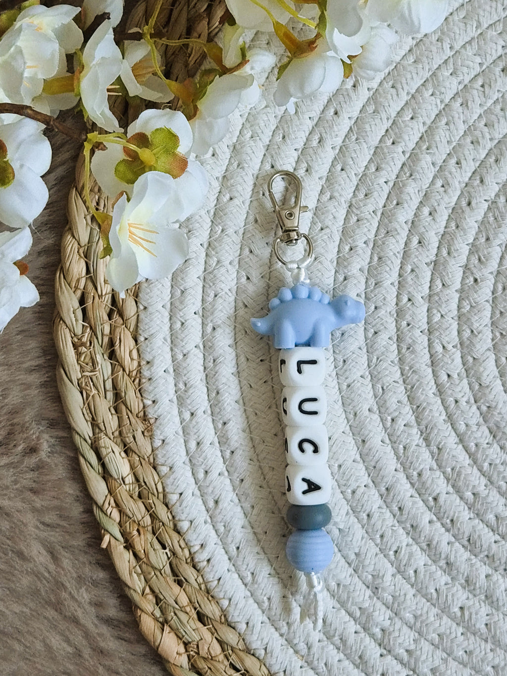 Sleutelhanger Luca met dino stegosaurus blauw