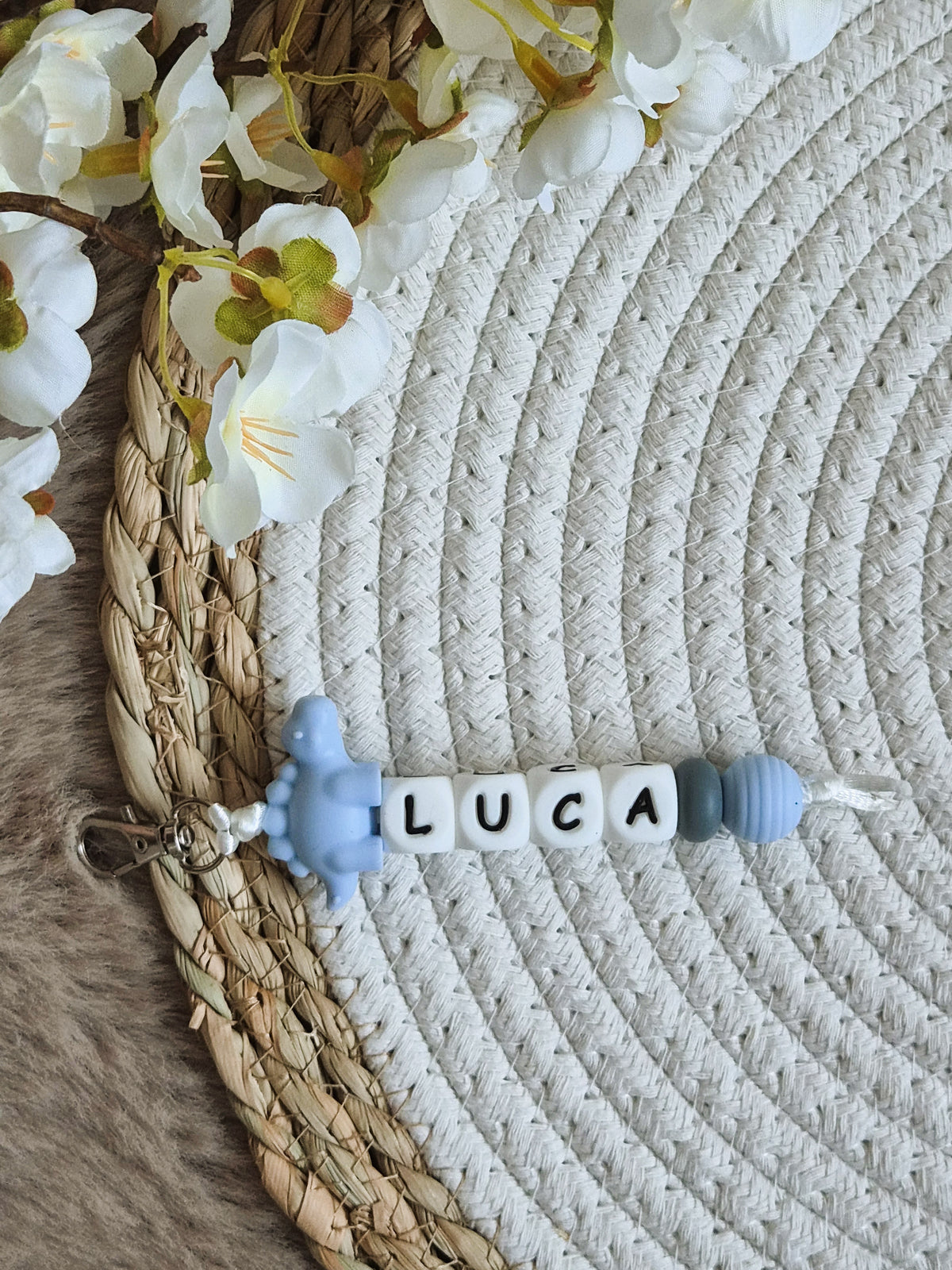 Sleutelhanger Luca met dino stegosaurus blauw