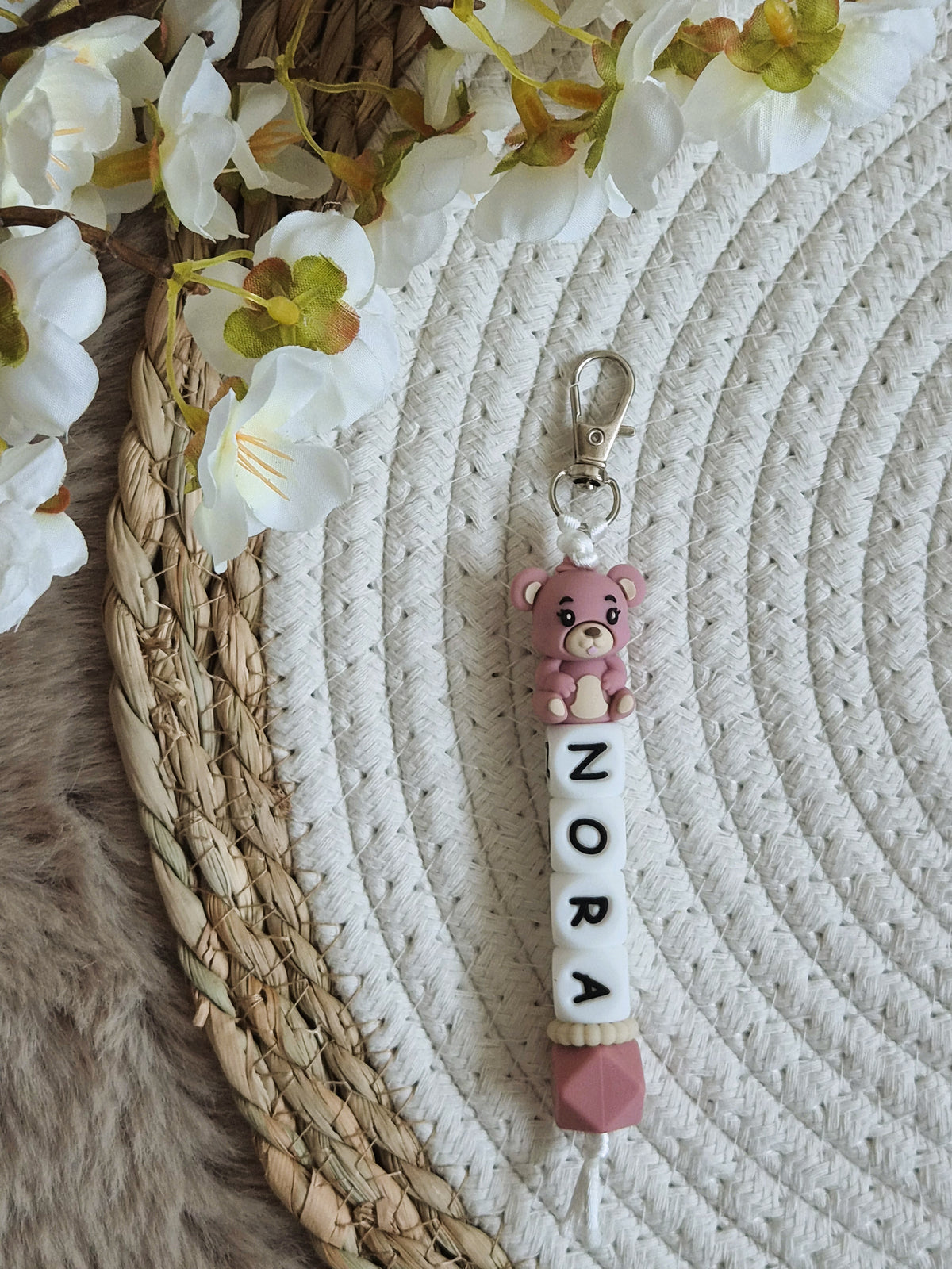 Sleutelhanger nora met roze beertje