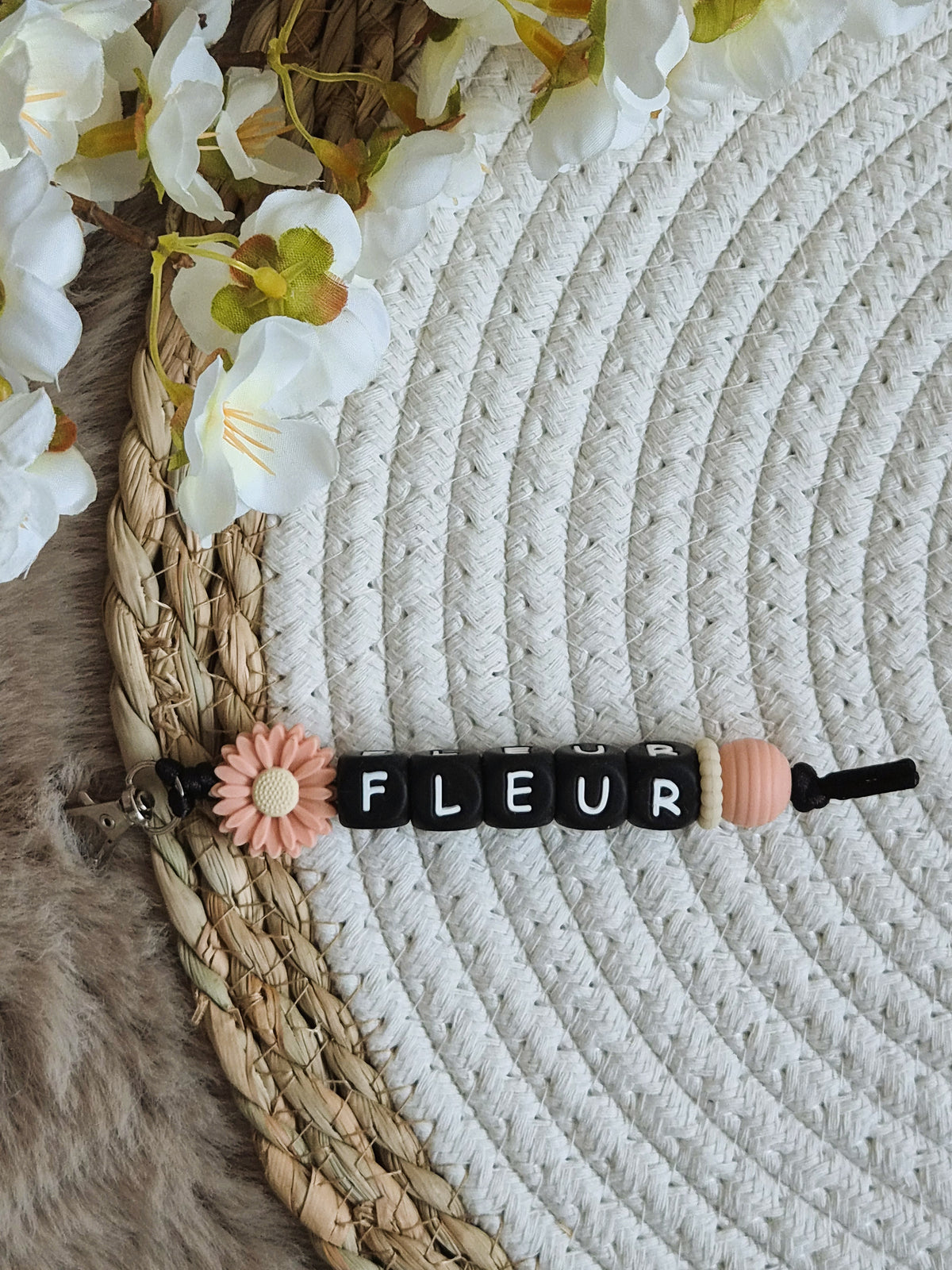 Sleutelhanger fleur met bloem peach
