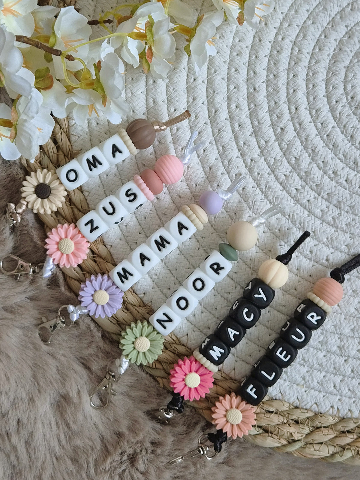 Sleutelhanger fleur met bloem peach
